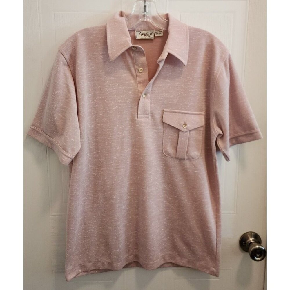 True Vtg Lord Jeff Mens Short Sleeve Polo Shirt Chect Pocket Polyester Pink Sz M